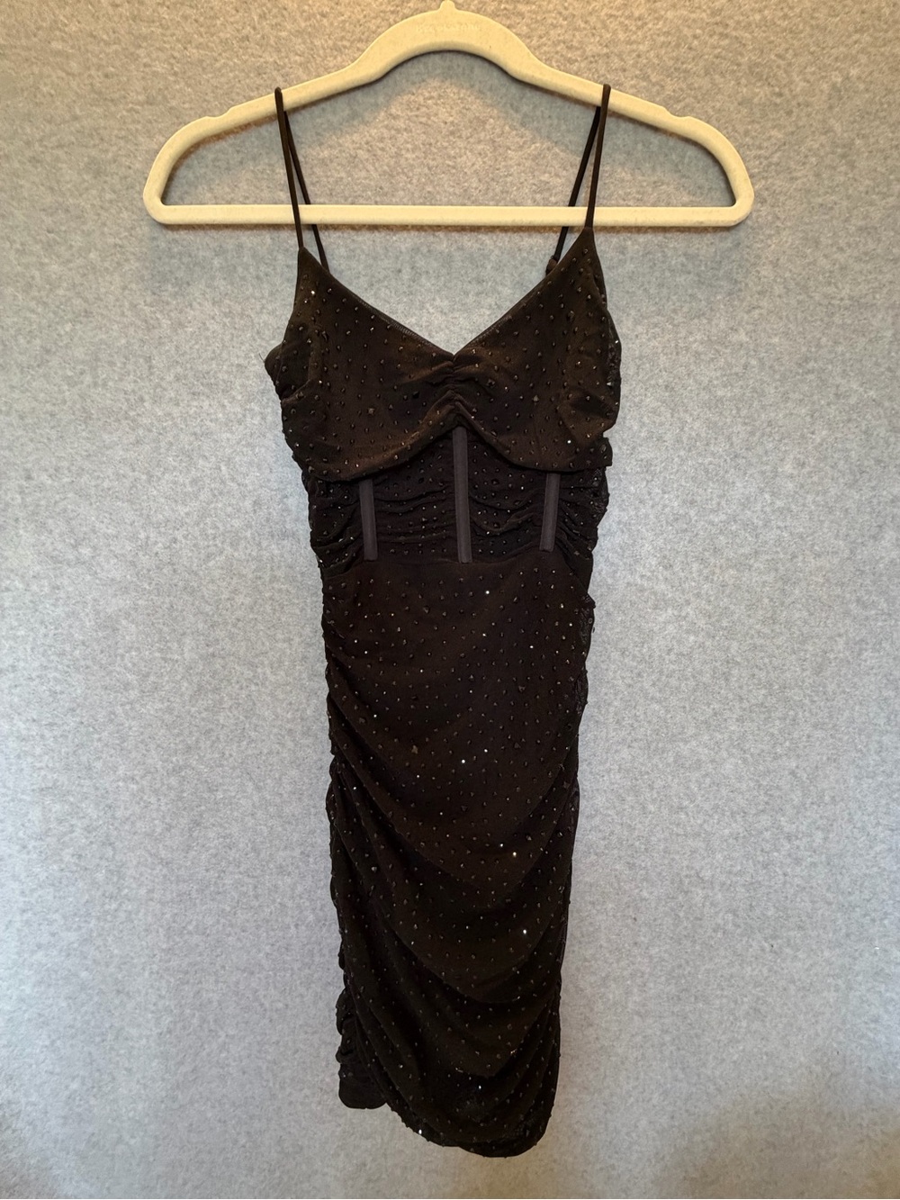 Homecoming Bodycon Windsor Black Ruched Spaghetti-Strap Evening Dress